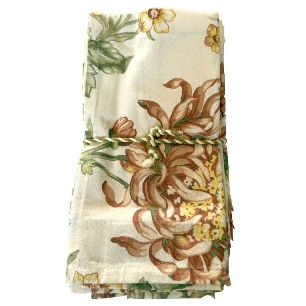 April Cornell Napkins Wildflowers Floral Cream Rust French Country Set of 10